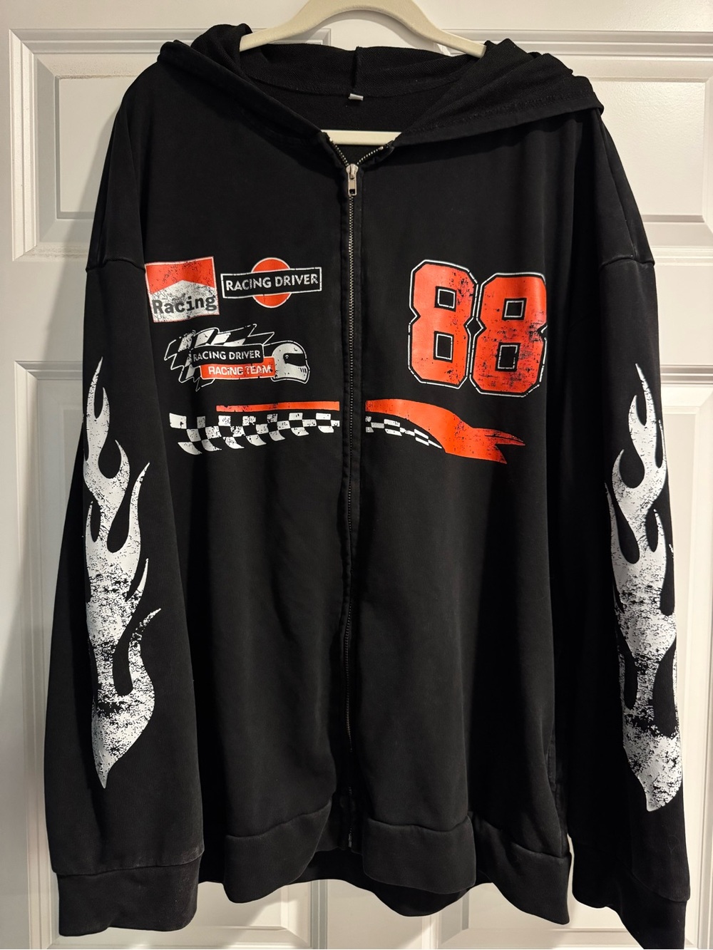 Black Racing Graphic Zip-Up Hoodie Vest
